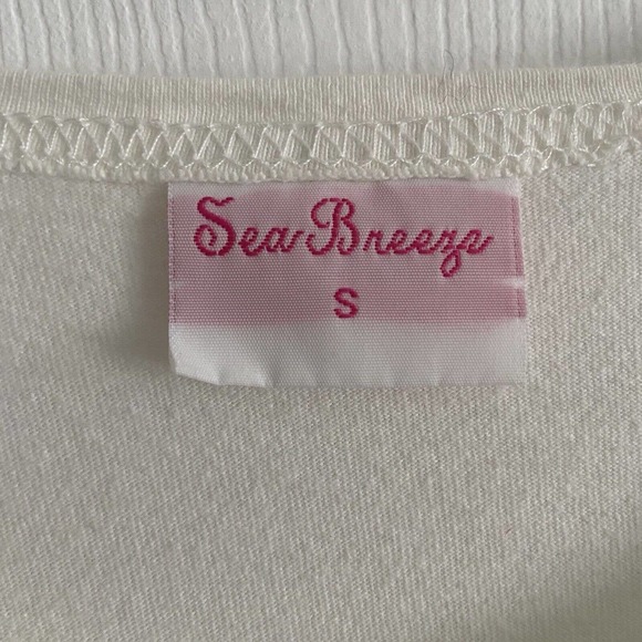 Sea Breeze Size Small Graphic T-Shirt Coverup White with Black Sea Themed Print - Picture 2 of 9